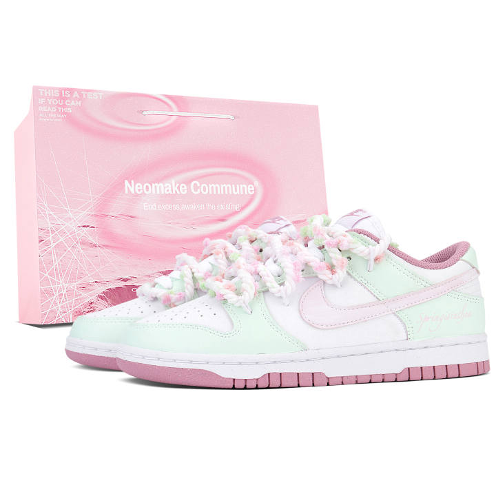 Nike Nike Dunk Mint Spring Cherry Slip Resistant Abrasion Resistant Low top Skateboard Shoes Unisex Pink Green