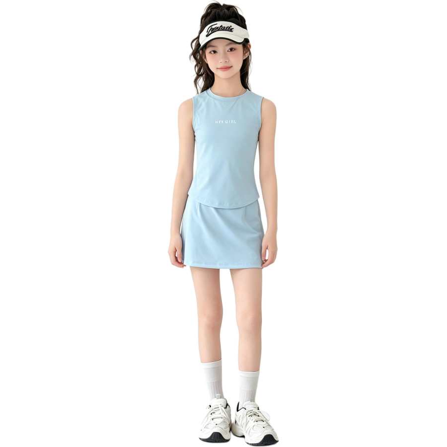 YALU Grade School Two Piece Skirt Sets Crew Neck Thin Short Skirt