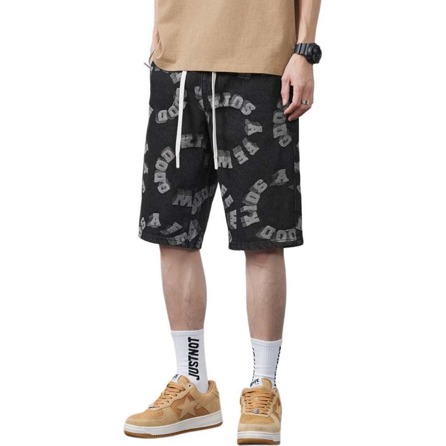Tonlion Denim Shorts Unisex Black Thin