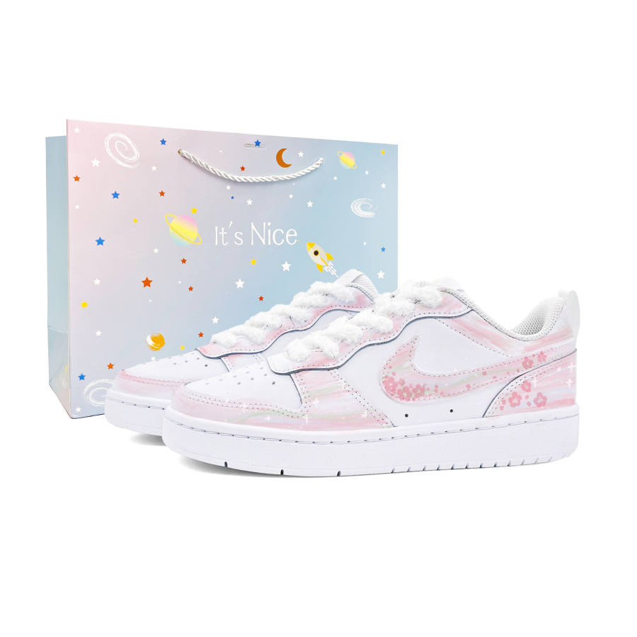 Nike Nike Court Borough Peach Branch Pu Low top Skateboard Shoes Women's White Pink