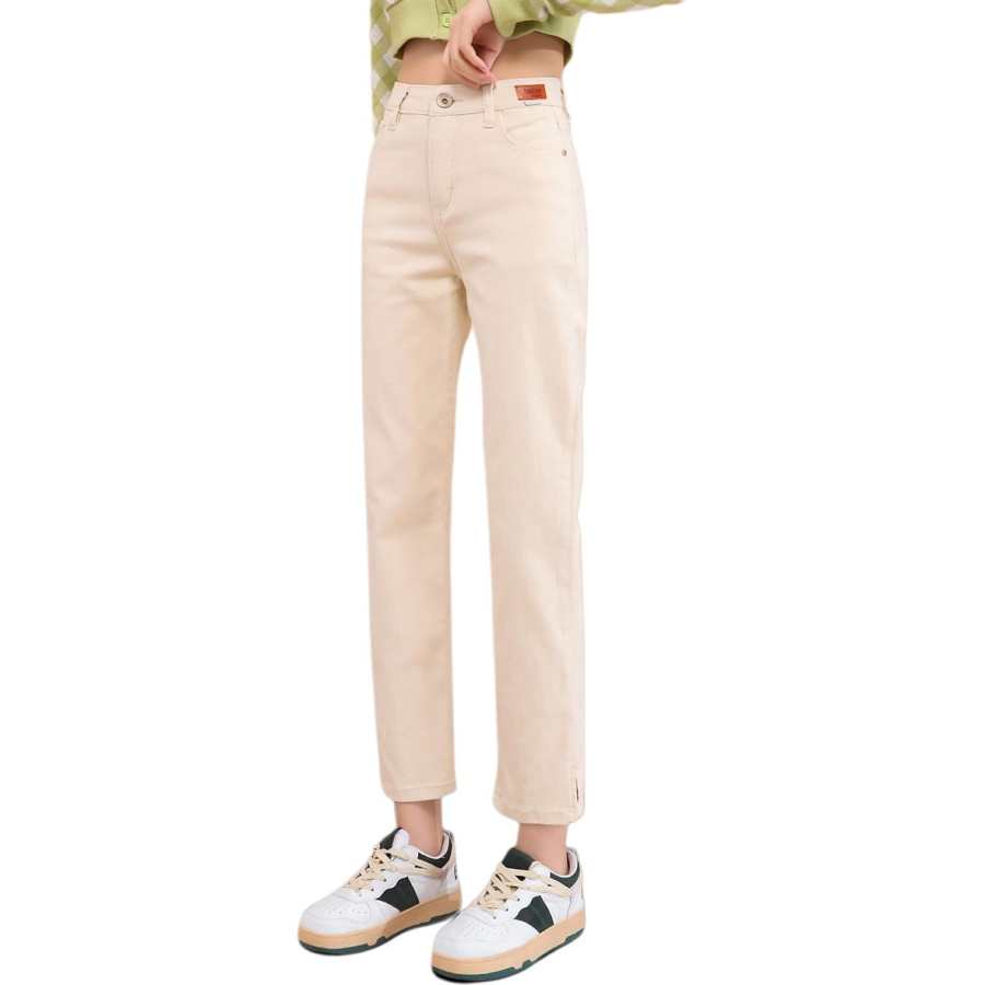 Tonlion Jeans Women's Beige Apricot Moderate Straight Fit Pants
