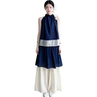 YALU Grade School Two Piece Skirt Sets Crew Neck Thin Long Skirt