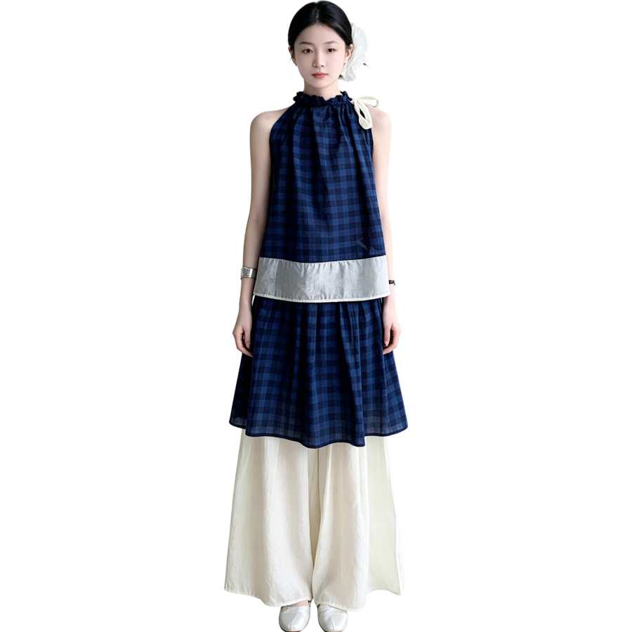 YALU Grade School Two Piece Skirt Sets Crew Neck Thin Long Skirt