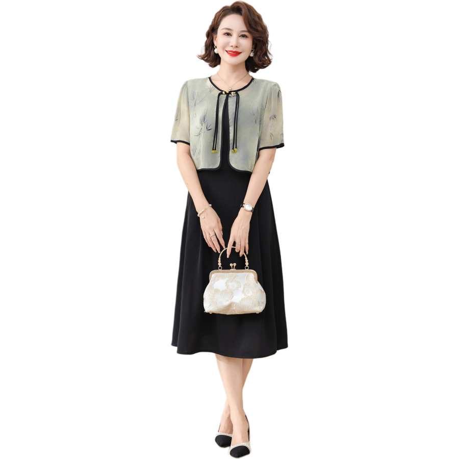 Hodo Short Sleeved Dresses Women's Crew Neck Moderate Midi Skirt