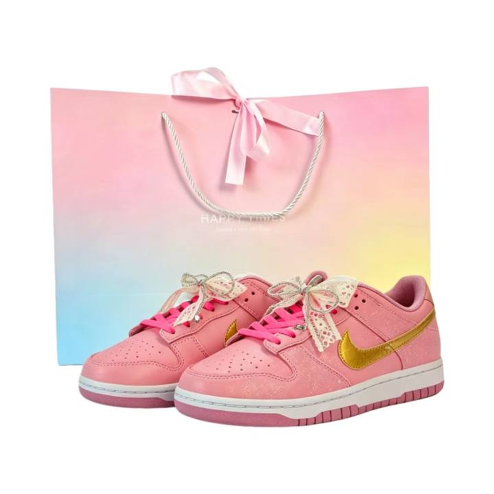 Nike Nike Dunk Shopping Bag, Pink Gold Ballet Leather Coverage Slip Resistant Low top Skateboard Shoes Women's Pink