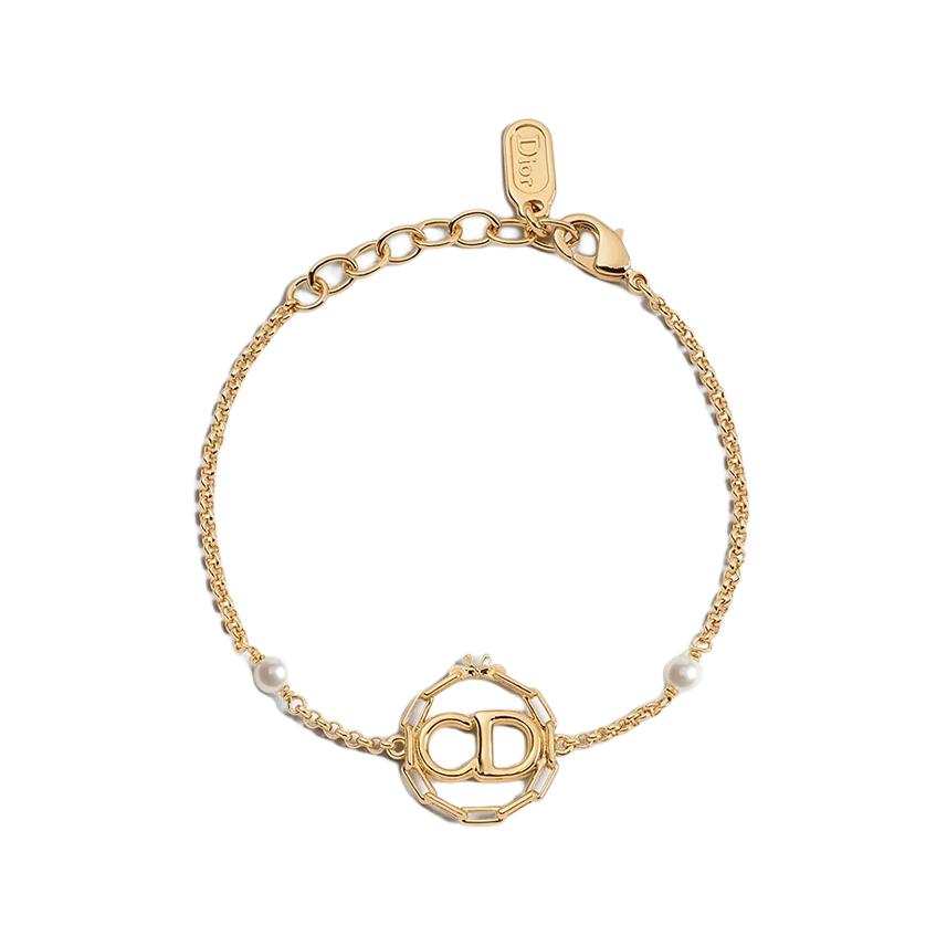 DIOR Gold Plated Metal Bracelets Unisex Gold/White