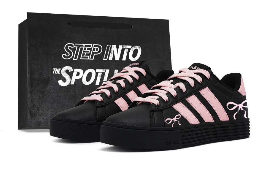 Adidas Adidas Daily 4.0 Black Pink Bowknot Slip Resistant, Abrasion Resistant, Height Increasing Low top Skateboard Shoes