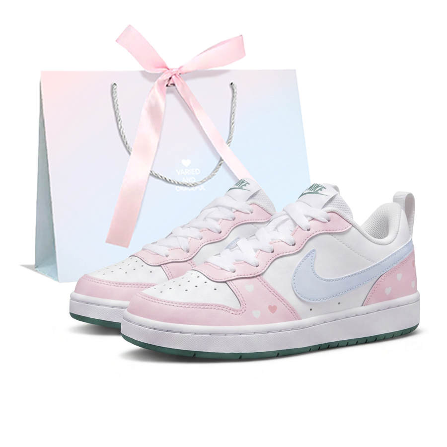 Nike Nike Court Borough Heart Signal Synthetic Leather Lightweight Slip Resistant Low top Skateboard Shoes Women's Pink Blue