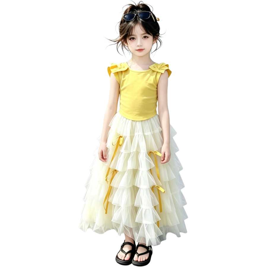 YALU Grade School Two Piece Skirt Sets Crew Neck Thin Short Skirt