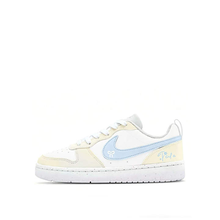 Nike Nike Court Borough Milk White Check Leather Cushioning Abrasion Resistant Breathable Low top Kids' Skateboarding Shoes