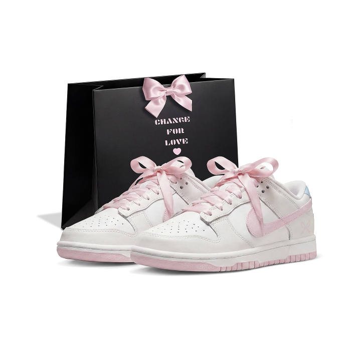 Nike Nike Dunk Couple's Style, Shopping Bag Slip Resistant Abrasion Resistant Low top Skateboard Shoes Women's Beige Pink