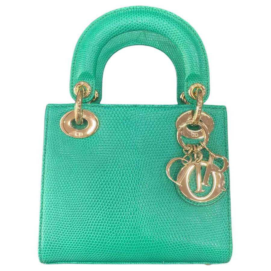 DIOR Lady Dior Lizard Skin Handbag One Shoulder Handbag Women's Moss Green