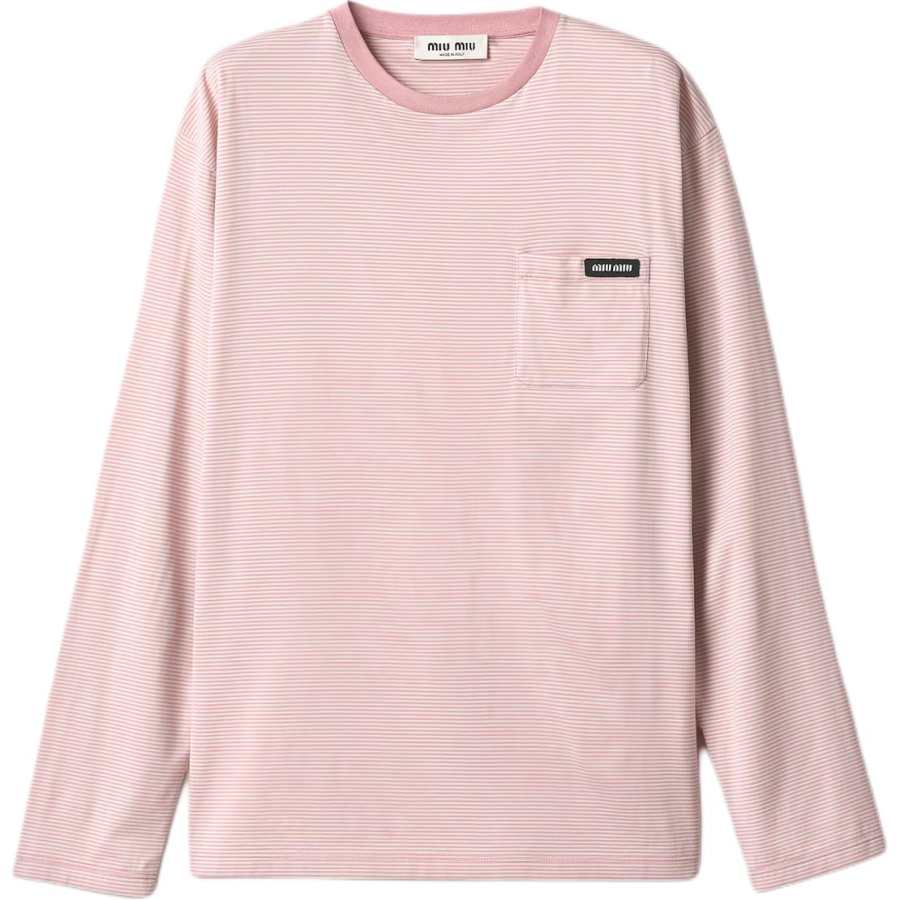 MIU MIU T Shirts Women's Autumn Begonia Pink Crew Neck Moderate Straight Fit