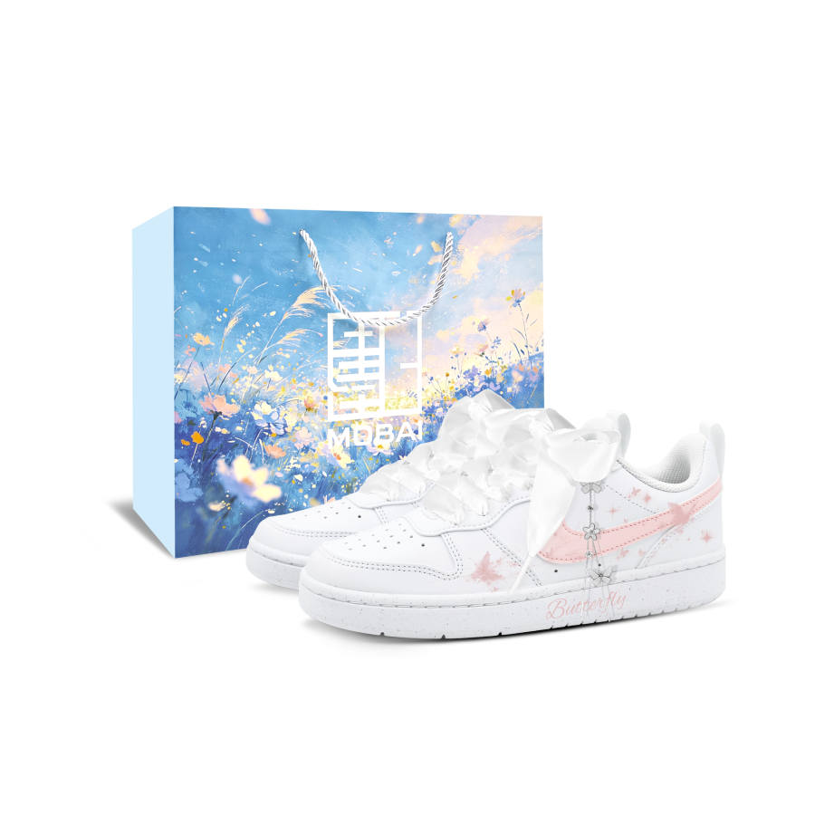 Nike Nike Court Borough Butterfly BOX Low top Kids' Skateboarding Shoes Pink White Teenagers