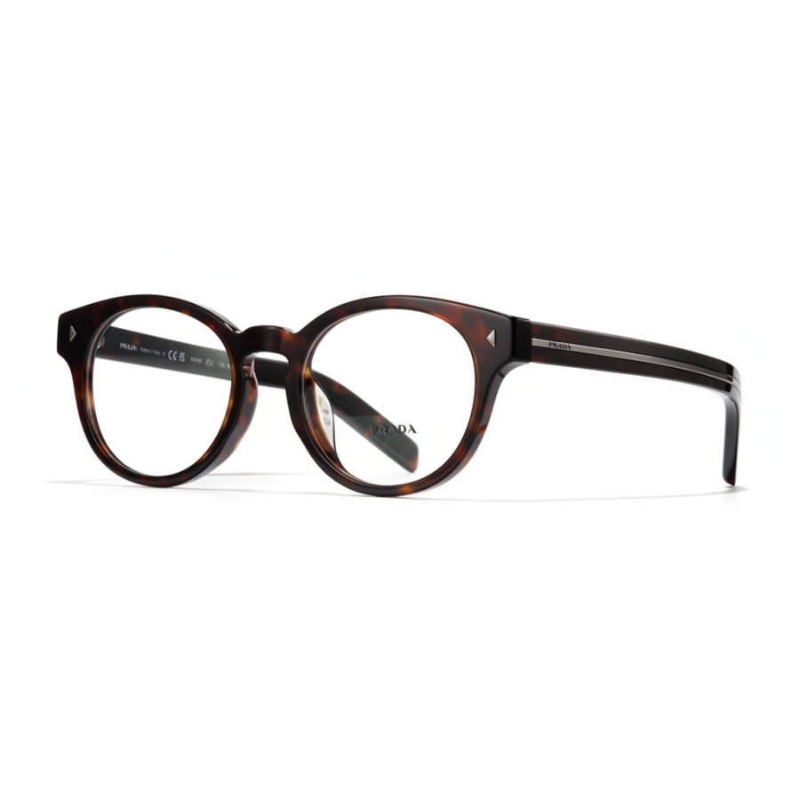 PRADA PRADA Acetate Round Prescription Glasses Unisex Tortoiseshell