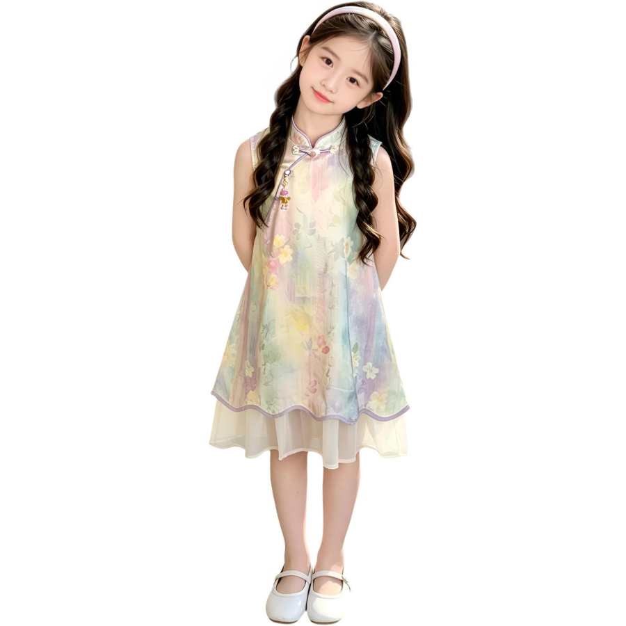 TNTX Kids Dresses Stand Collar Moderate Midi Dress Non Stretch