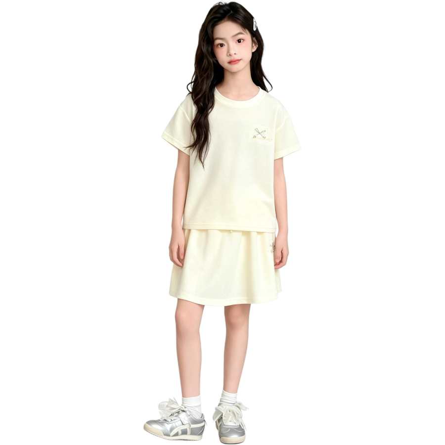 YALU Grade School Two Piece Skirt Sets Crew Neck Thin Short Skirt