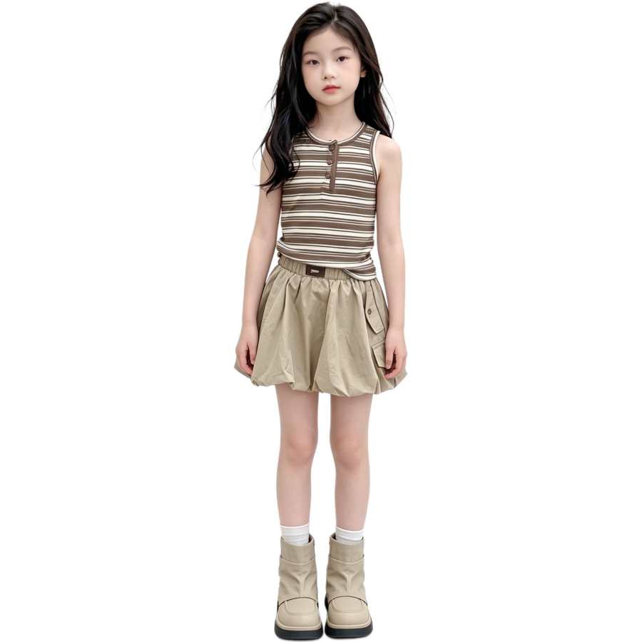 YALU Grade School Two Piece Skirt Sets Crew Neck Thin Short Skirt