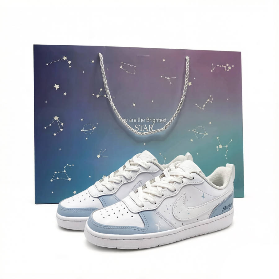 Nike Nike Court Borough Maris Sal Starlight Leather Slip Resistant Cushioning Kids' Skateboarding Shoes Blue Teenagers