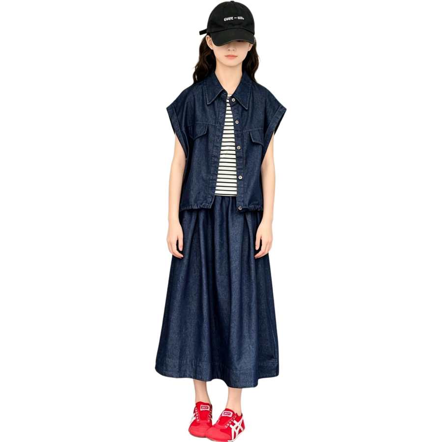 YALU Grade School Two Piece Skirt Sets Lapel Thin Long Skirt