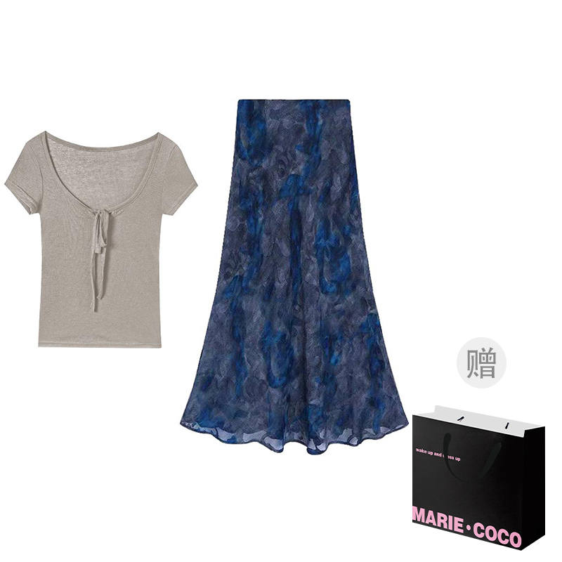 MARIE·COCO Two Piece Skirt Sets Women's V Neck Moderate Long Skirt