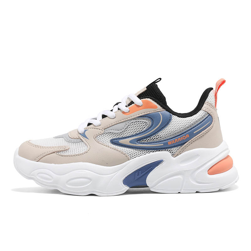 WARRIOR Running Shoes Women's Low Top Beige White Blue, Ecru Orange