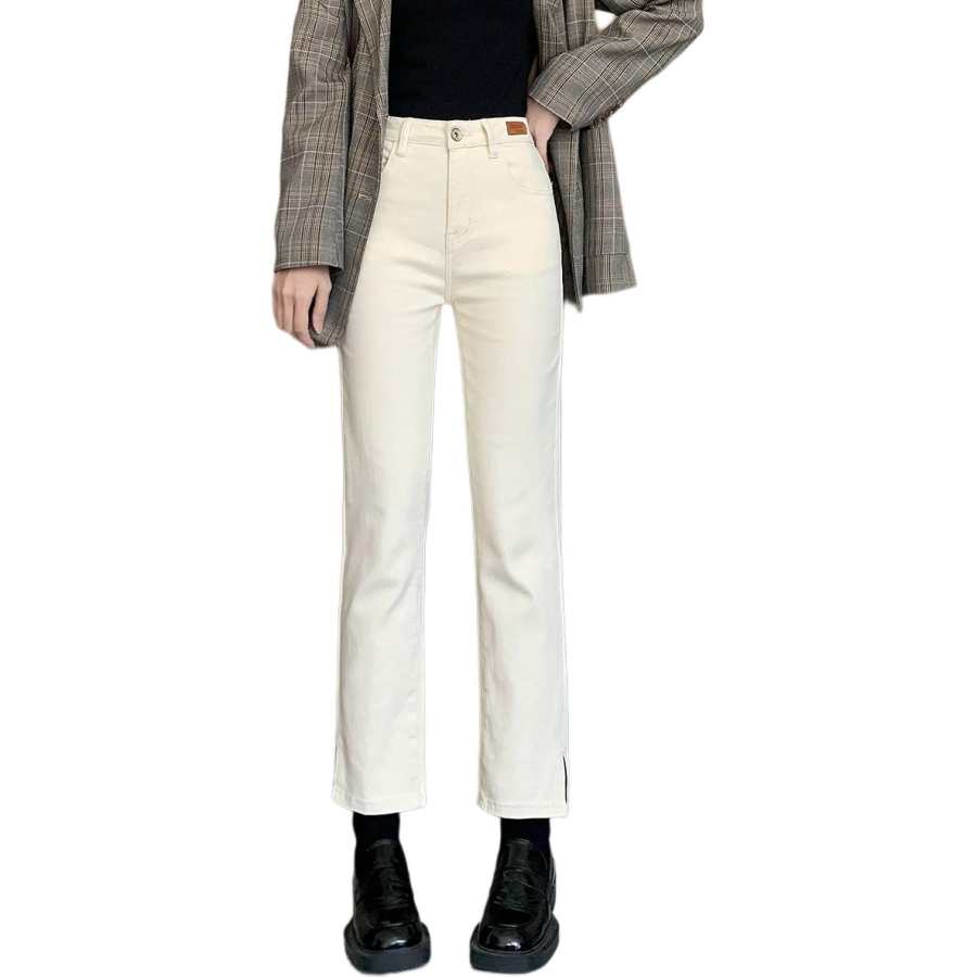 Tonlion Jeans Women's Beige Apricot Moderate Straight Fit Pants