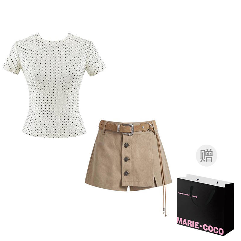 MARIE·COCO Two Piece Skirt Sets Women's Crew Neck Moderate Short Skirt