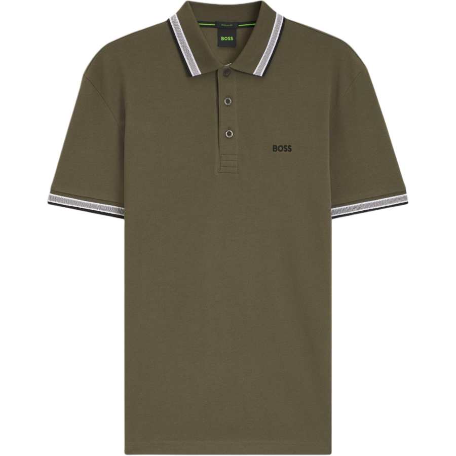 HUGO BOSS Polo Shirts Men's Olive Green Polo Collar Moderate Straight Fit