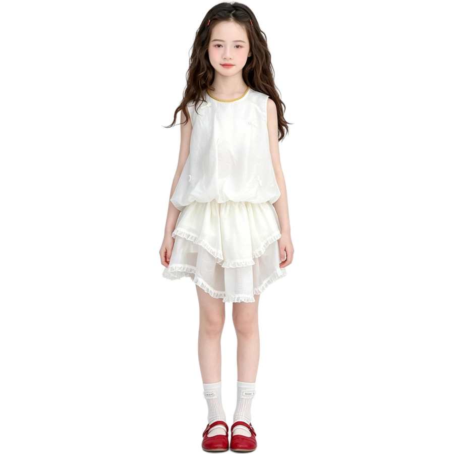 YALU Grade School Two Piece Skirt Sets Crew Neck Thin Short Skirt