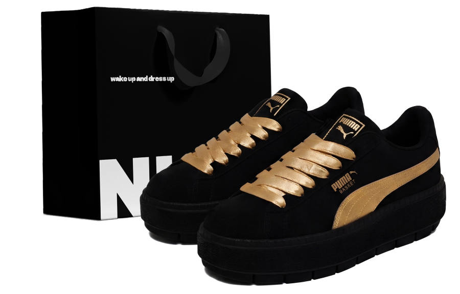 PUMA Platform Trace Old Money Gold Cushioning Abrasion Resistant Low top Skateboard Shoes Women's Black Gold