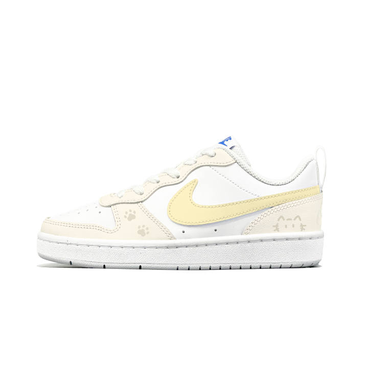 Nike Nike Court Borough 2 Custard Cat Language Leather Slip Resistant Abrasion Resistant Low top Kids' Skateboarding Shoes