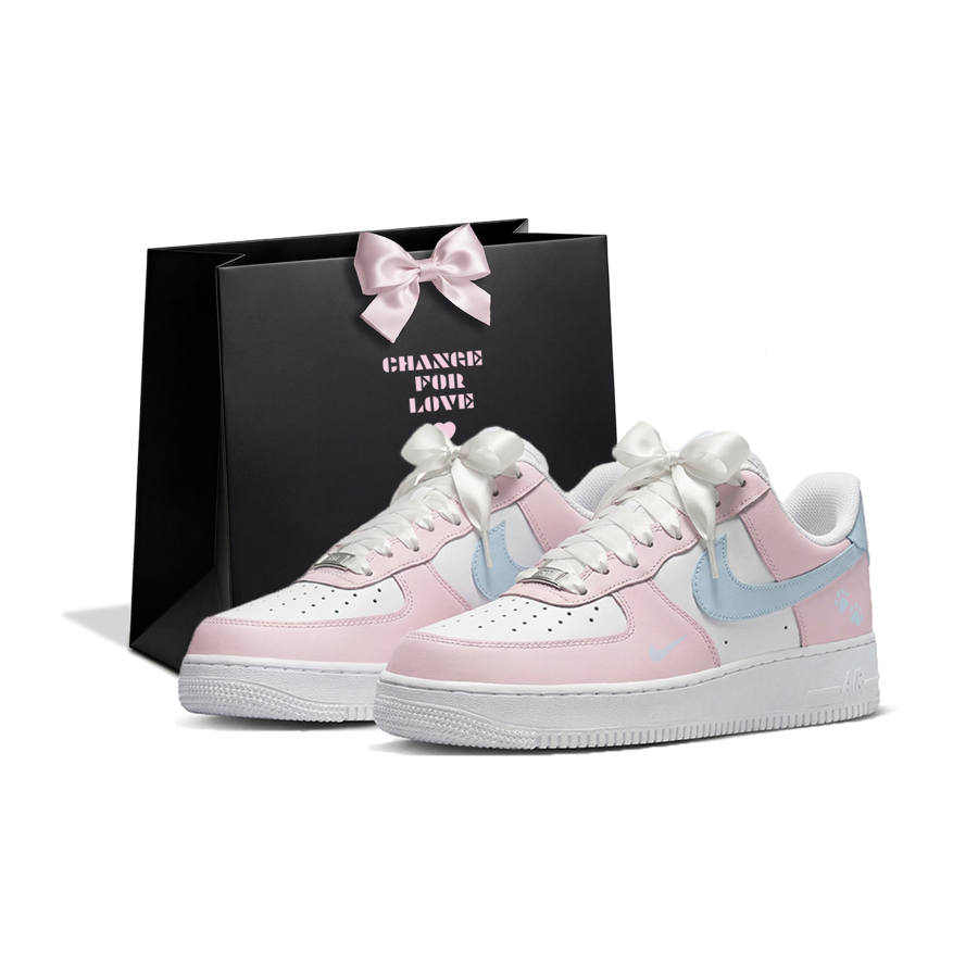 Nike Nike Air Force 1 Shopping Bag Slip Resistant Cushioning Low top Skateboard Shoes Women's Pink Blue White