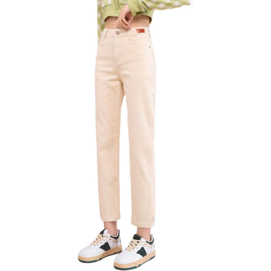 Tonlion Jeans Women's Beige Apricot Moderate Straight Fit Pants