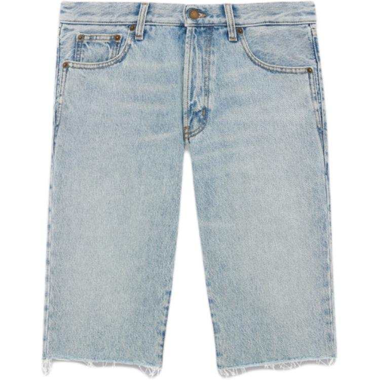 SAINT LAURENT Raw Cut Edge Knee Length Denim Shorts