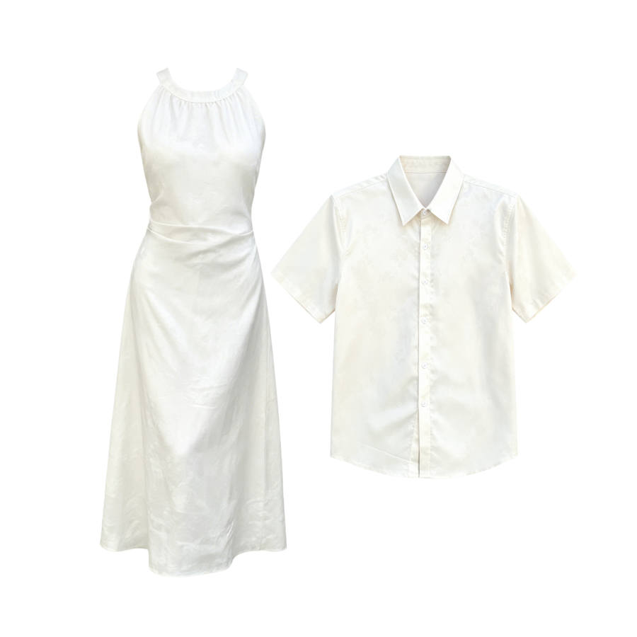TUSHIFEI Couple Sets Women's Polo Collar Moderate Long Skirt