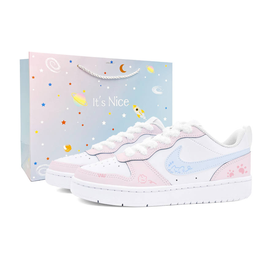 Nike Nike Court Borough Cute Meowth Pu Low top Skateboard Shoes Women's White Pink