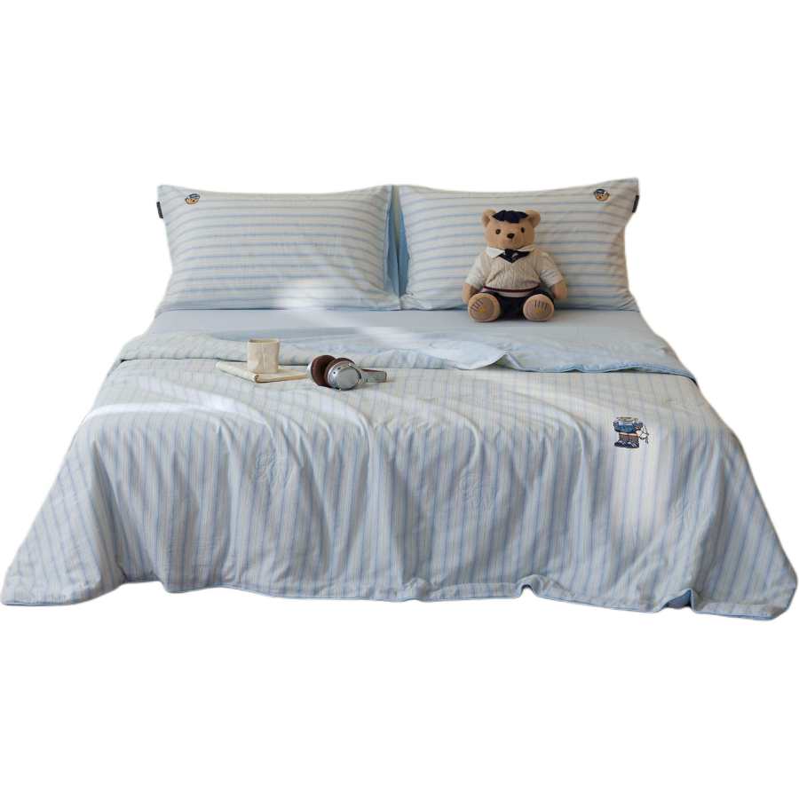 Teenie Weenie Bear Summer Minimalist Style 100% Cotton Yarn Dyed Woven Stripes Summer Cooling Quilt