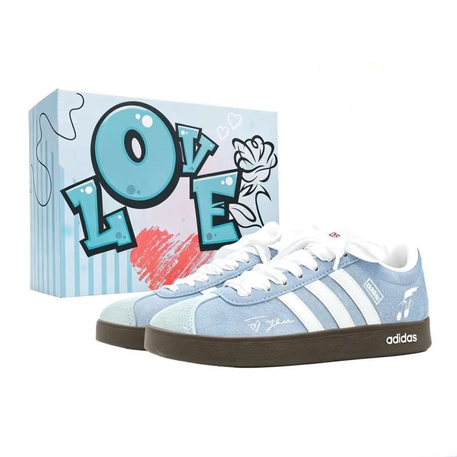 Adidas Adidas VL COURT 2.0 Dusty Blue Love Confession Box Included Synthetic Leather, Split Cow Leather