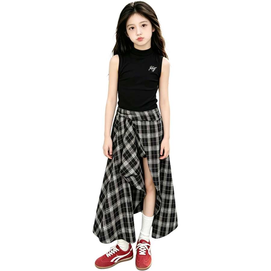 YALU Grade School Two Piece Skirt Sets Crew Neck Thin Short Skirt