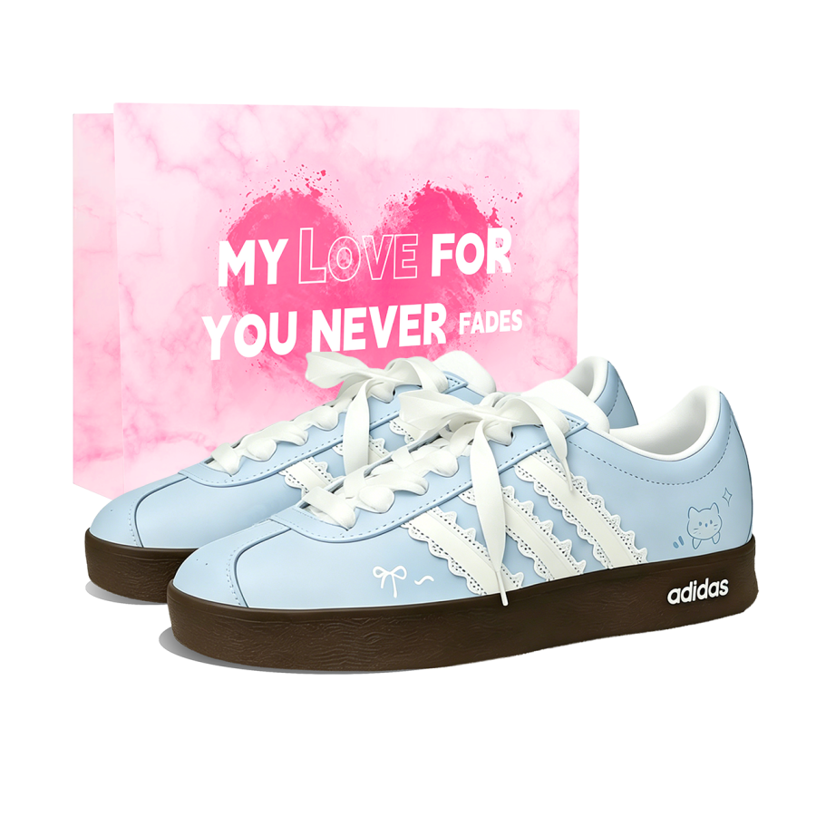 Adidas Adidas Vl Court Classic White Blue Love Letter Height Increasing Low top Skateboard Shoes Unisex Blue White