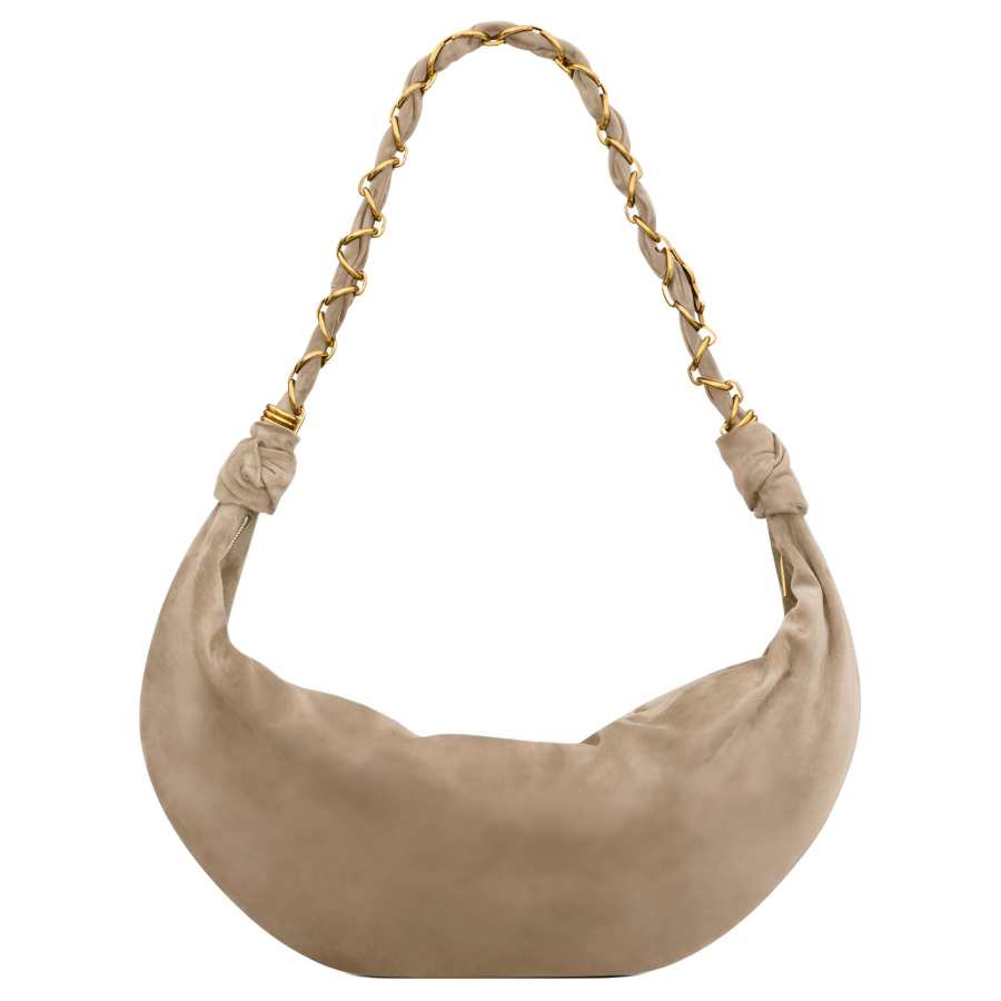 SAINT LAURENT AMALIA Cow Split Leather HOBO Shoulder Bag Women's Khaki
