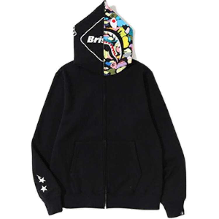 A BATHING APE x FCRB SHARK FULL ZIP HOODIE Bape Sweatshirt Men's Black