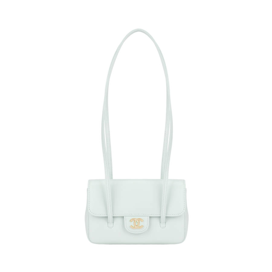 CHANEL Calfskin & Gold Metal Shoulder Bag Women's Light Blue