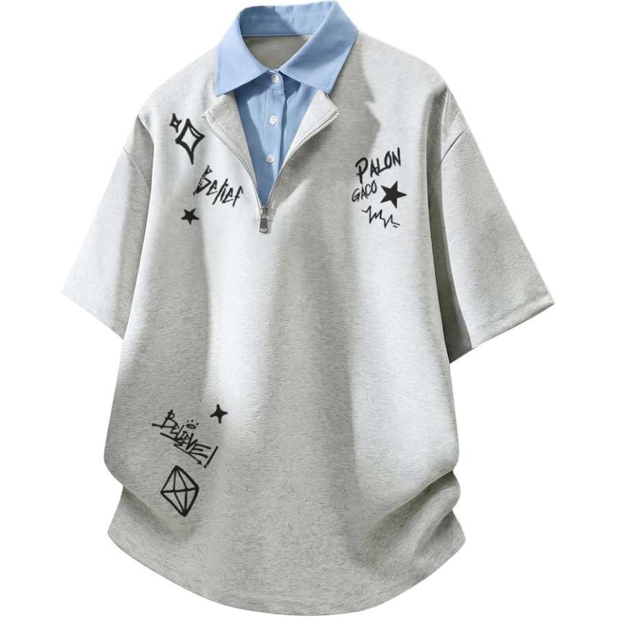 PAL ONGACO Polo Shirts Unisex Polo Collar Moderate Mock Two Piece