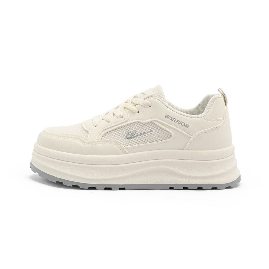 WARRIOR Height Increasing Abrasion Resistant Lightweight Low top Skateboard Shoes Women's Beige Gray