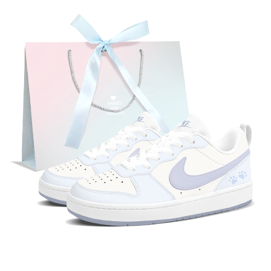 Nike Nike Ice Blue Niao Synthetic Leather Lightweight Slip Resistant Low top Skateboard Shoes Women's White Blue