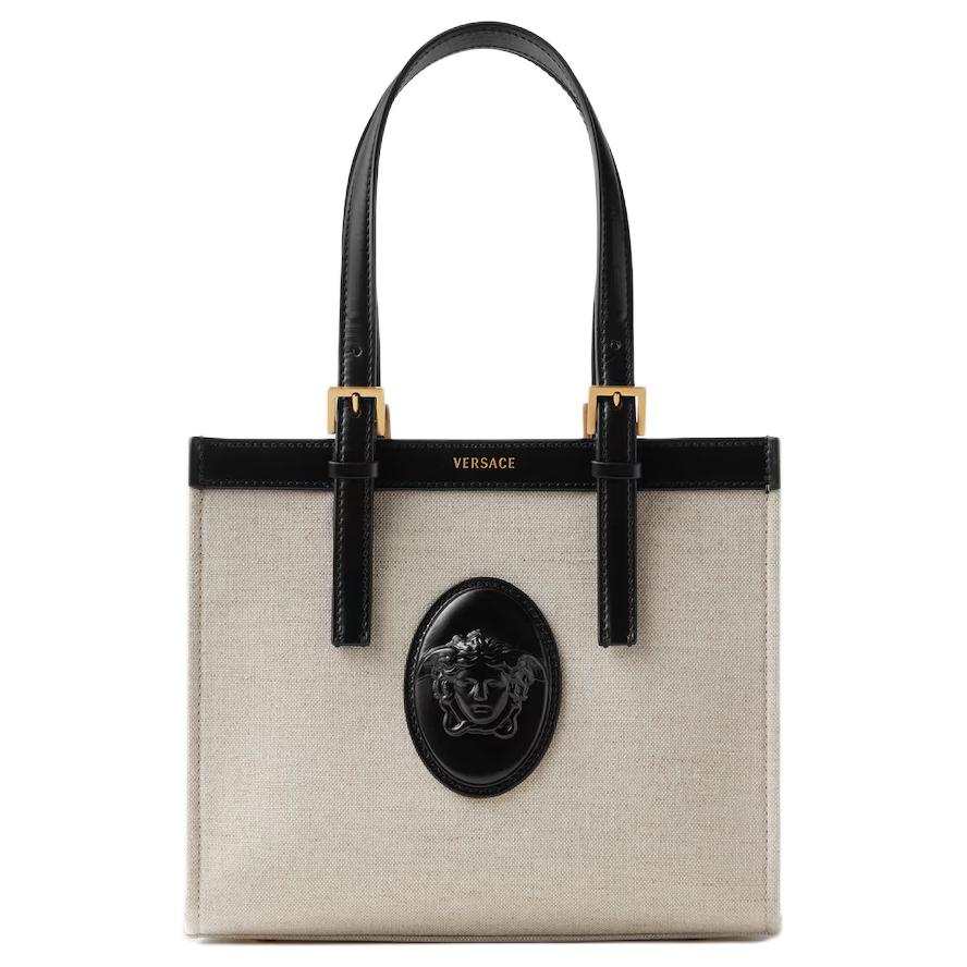 VERSACE Cotton With Linen Handbag, Shoulder Bag Mini Women's Black & Beige