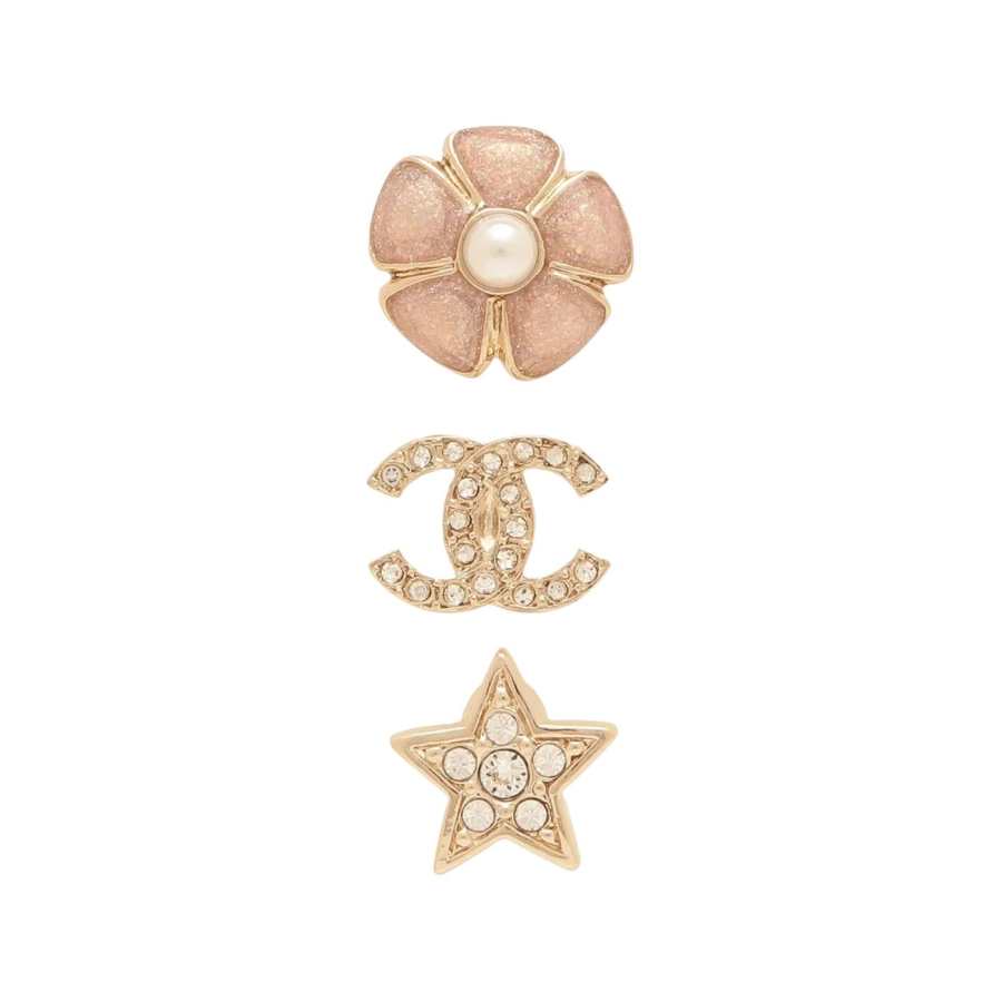 CHANEL Rhinestone Earrings Women's Rose Gold