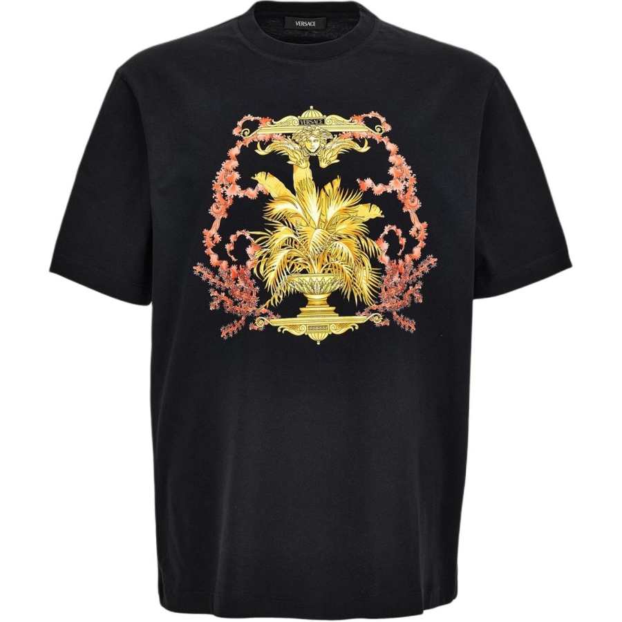 VERSACE T Shirts Men's Black Crew Neck Moderate Straight Fit